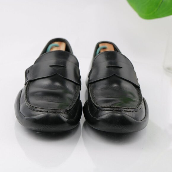 Prada Women Spazzolato Rois Penny Loafer Size 6 Black Leather Vibram Linea Rosa - Picture 2 of 12